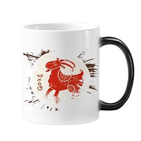 Dıythinker Koyun 350 ml yılı Hayvan Çin Zodyak Kırmızı Değişen Renk Kupa Kupa Şekil Değiştiren Isıya Duyarlı Kulplu