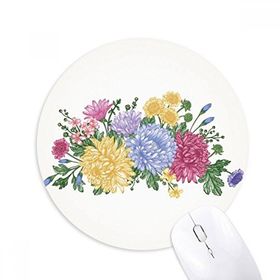 Dıythinker Krizantem Yeşil Bitki Çiçek Baskılı Yuvarlak Kaymaz Kauçuk Mouse Pad