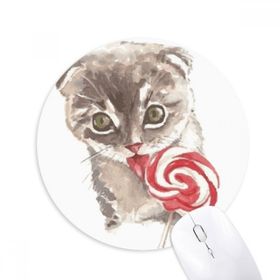 Dıythinker Küçük Kedi Lolipop Suluboya Hayvan Baskılı Yuvarlak Kaymaz Kauçuk Mouse Pad