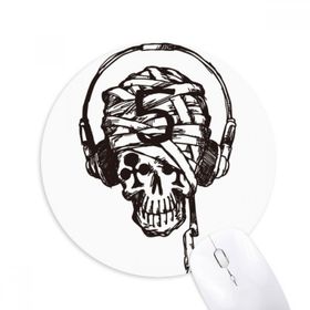 Dıythinker Kulaklık Kafatası Müzik Deseni İllüstrasyon Baskılı Yuvarlak Kaymaz Kauçuk Mouse Pad