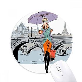 Dıythinker Lady River Bridge Fransa Mark Baskılı Yuvarlak Kaymaz Kauçuk Mouse Pad