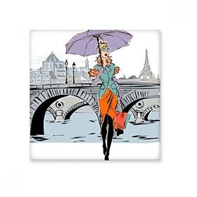 Dıythinker Lady River Bridge Fransa Mark Simgesi Ulusal Bayrak Mimarisi Özel Manzara 10x10 cm Seramik Karo