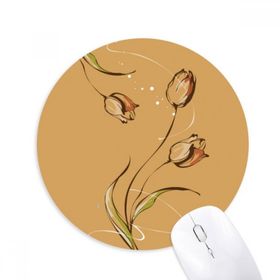 Dıythinker Lale El Boyaması Çiçek Bitkisi Baskılı Yuvarlak Kaymaz Kauçuk Mouse Pad