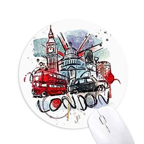 Dıythinker Londra Otobüs Big Ben Birleşik Krallık Simgesi Suluboya Baskılı Yuvarlak Kaymaz Kauçuk Mouse Pad