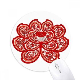 Dıythinker Lotus Çin Zodyak Kağıt Kesim Çiçek Hayvan Baskılı Yuvarlak Kaymaz Kauçuk Mouse Pad