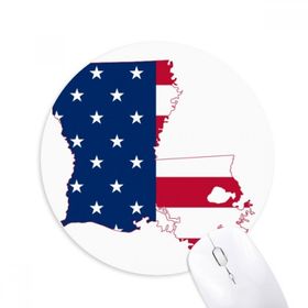 Dıythinker Louisiana ABD Haritası Yıldızlar ve Çizgili Bayrak Baskılı Yuvarlak Kaymaz Kauçuk Mouse Pad