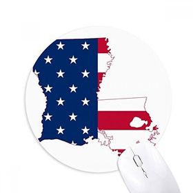 Dıythinker Louisiana ABD Haritası Yıldızlar ve Çizgili Bayrak Baskılı Yuvarlak Kaymaz Kauçuk Mouse Pad