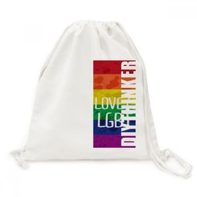 Dıythinker Love LGBT Gökkuşağı Mürekkep Kalp Kanvas İpli Sırt Çantası