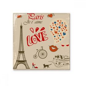 Dıythinker Love Paris Fransa Eyfel Kulesi Simgesi Ulusal Bayrak Mimarisi Özel Peyzaj 10x10 cm Seramik Karo