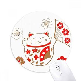 Dıythinker Lucky Fortune Kedi Çiçek Fan Japon Baskılı Yuvarlak Kaymaz Kauçuk Mouse Pad
