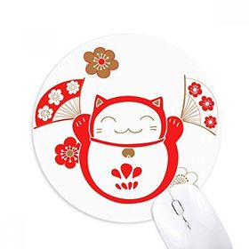 Dıythinker Lucky Fortune Kedi Çiçek Fan Japon Baskılı Yuvarlak Kaymaz Kauçuk Mouse Pad