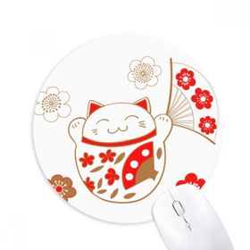Dıythinker Lucky Fortune Kedi Çiçek Fan Japon Baskılı Yuvarlak Kaymaz Kauçuk Mouse Pad