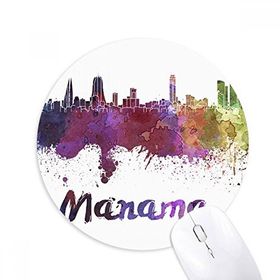 Dıythinker Manama Bahreyn Şehri Suluboya Baskılı Yuvarlak Kaymaz Kauçuk Mouse Pad