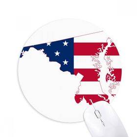 Dıythinker Maryland ABD Haritası Yıldızlar Çizgili Bayrak Şekilli Baskılı Yuvarlak Kaymaz Kauçuk Mouse Pad