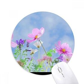 Dıythinker Mavi Arka Plan Mor Pembe Çiçekler Baskılı Yuvarlak Kaymaz Kauçuk Mouse Pad