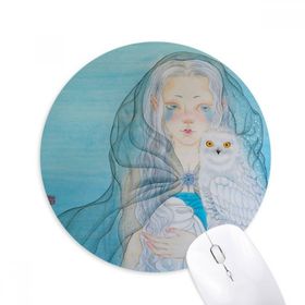 Dıythinker Mavi Beyaz Baykuş Kız Çin Stili Suluboya Baskılı Yuvarlak Kaymaz Kauçuk Mouse Pad