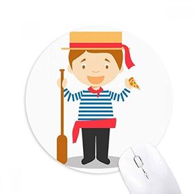 Dıythinker Mavi Beyaz Çizgili İtalya Çizgi Film Baskılı Yuvarlak Kaymaz Kauçuk Mouse Pad