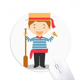 Dıythinker Mavi Beyaz Çizgili İtalya Çizgi Film Baskılı Yuvarlak Kaymaz Kauçuk Mouse Pad