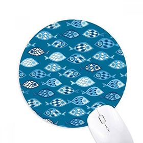 Dıythinker Mavi Deniz Izgaraları Soyut Balıklar Baskılı Yuvarlak Kaymaz Kauçuk Mouse Pad