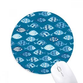 Dıythinker Mavi Deniz Izgaraları Soyut Balıklar Baskılı Yuvarlak Kaymaz Kauçuk Mouse Pad