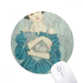 Dıythinker Mavi Elbise Güzellik Çin Boyama Baskılı Yuvarlak Kaymaz Kauçuk Mouse Pad