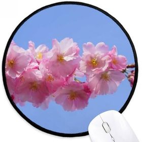 Dıythinker Mavi Gökyüzü Pembe Güzel Çiçekler Yuvarlak Kaymaz Mouse Pad