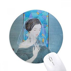 Dıythinker Mavi Güzel Beyaz İplik Çin Boyama Baskılı Yuvarlak Kaymaz Kauçuk Mouse Pad