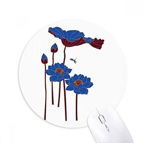 Dıythinker Mavi Lotus Yaprağı Lotus Çiçeği Yusufçuk Bitki Baskılı Yuvarlak Kaymaz Kauçuk Mouse Pad