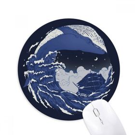 Dıythinker Mavi Okyanus Dalgaları Gece Koyu Baskılı Yuvarlak Kaymaz Kauçuk Mouse Pad