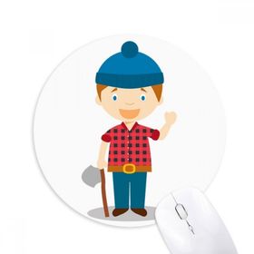 Dıythinker Mavi Şapka Gömlek Kanada Çizgi Film Baskılı Yuvarlak Kaymaz Kauçuk Mouse Pad