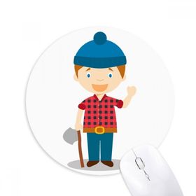 Dıythinker Mavi Şapka Gömlek Kanada Çizgi Film Baskılı Yuvarlak Kaymaz Kauçuk Mouse Pad