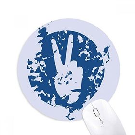 Dıythinker Mavi Sembol Zafer Tasarım İllüstrasyon Desen Baskılı Yuvarlak Kaymaz Kauçuk Mouse Pad