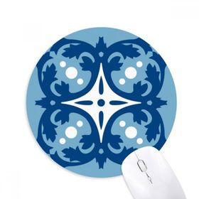 Dıythinker Mavi Talavera Dekoratif Çiçek Ilustration Baskılı Yuvarlak Kaymaz Kauçuk Mouse Pad
