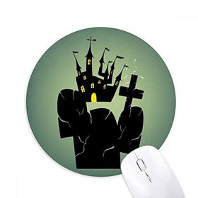 Dıythinker Mezarlığı Dış Kale Cadılar Bayramı Baskılı Yuvarlak Kaymaz Kauçuk Mouse Pad