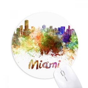 Dıythinker Miami America City Suluboya Baskılı Yuvarlak Kaymaz Kauçuk Mouse Pad