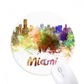 Dıythinker Miami America City Suluboya Baskılı Yuvarlak Kaymaz Kauçuk Mouse Pad
