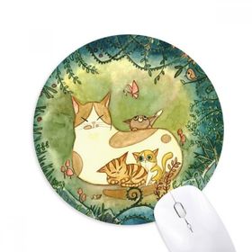 Dıythinker Miaoji Boyama Kedi Aile Fantezi Baskılı Yuvarlak Kaymaz Kauçuk Mouse Pad
