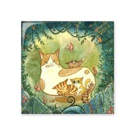 Dıythinker Miaoji Boyama Kedi Aile Fantezi Parlak 10x10 cm Seramik Karo