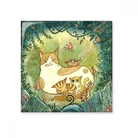 Dıythinker Miaoji Boyama Kedi Aile Fantezi Parlak 10x10 cm Seramik Karo