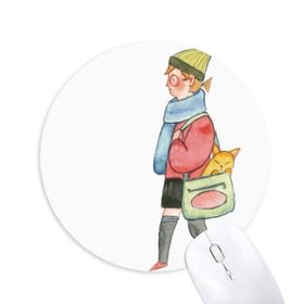Dıythinker Miaoji Boyama Kedi Alışveriş Kız Baskılı Yuvarlak Kaymaz Kauçuk Mouse Pad