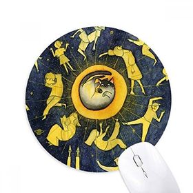 Dıythinker Miaoji Boyama Suluboya Kedi Ay İnsanlar Baskılı Yuvarlak Kaymaz Kauçuk Mouse Pad