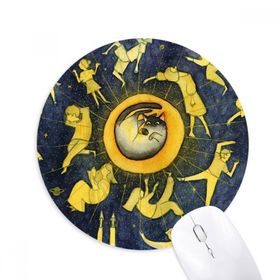 Dıythinker Miaoji Boyama Suluboya Kedi Ay İnsanlar Baskılı Yuvarlak Kaymaz Kauçuk Mouse Pad