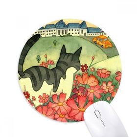Dıythinker Miaoji Boyama Suluboya Kedi Çiçekleri Şehir Baskılı Yuvarlak Kaymaz Kauçuk Mouse Pad