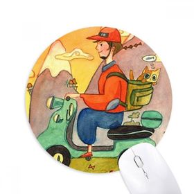 Dıythinker Miaoji Boyama Suluboya Kedi Çiftçi Baskılı Yuvarlak Kaymaz Kauçuk Mouse Pad