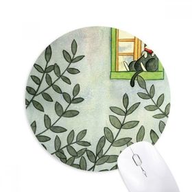Dıythinker Miaoji Boyama Suluboya Kedi Dış Pencere Baskılı Yuvarlak Kaymaz Kauçuk Mouse Pad