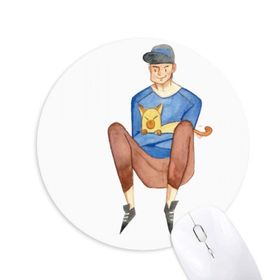 Dıythinker Miaoji Boyama Suluboya Kedi Erkek Baskılı Yuvarlak Kaymaz Kauçuk Mouse Pad