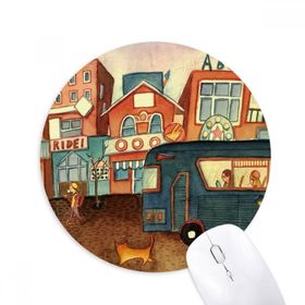 Dıythinker Miaoji Boyama Suluboya Kedi Şehir Otobüs Baskılı Yuvarlak Kaymaz Kauçuk Mouse Pad