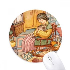 Dıythinker Miaoji Boyama Suluboya Kedi Yünü Büyükanne Baskılı Yuvarlak Kaymaz Kauçuk Mouse Pad