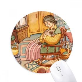 Dıythinker Miaoji Boyama Suluboya Kedi Yünü Büyükanne Baskılı Yuvarlak Kaymaz Kauçuk Mouse Pad
