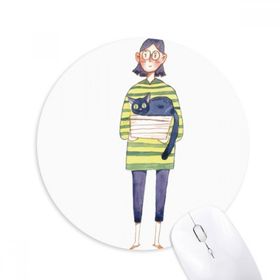 Dıythinker Miaoji Resim Kedi Meganekko Kız Baskılı Yuvarlak Kaymaz Kauçuk Mouse Pad